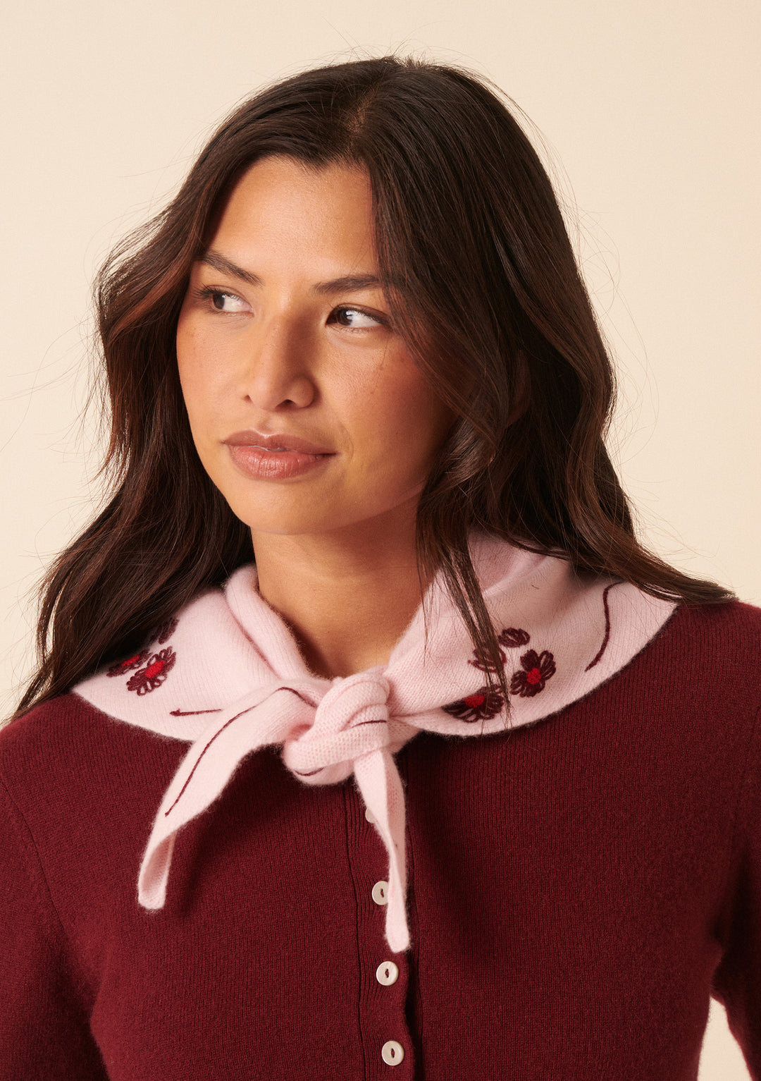 Nobody's Child x TBCo Pink Floral Wool Triangle Scarf