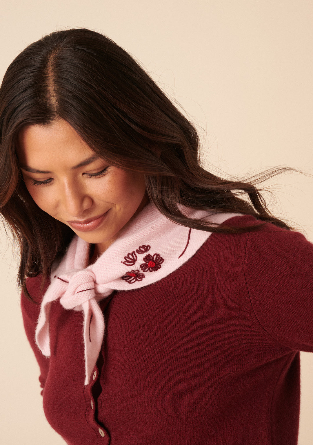 Nobody's Child x TBCo Pink Floral Wool Triangle Scarf