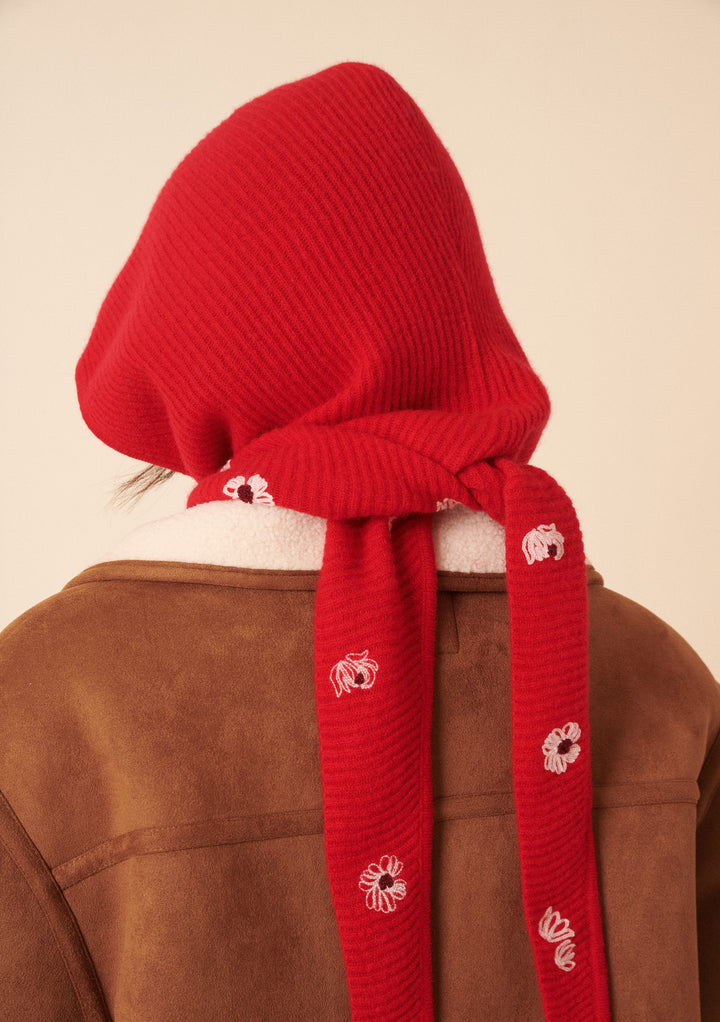 NC x TBCo Red Floral Wool Hood