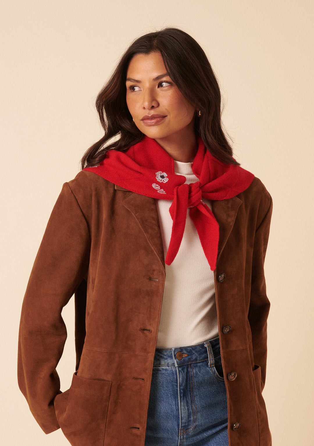NC x TBCo Red Floral Wool Triangle Scarf