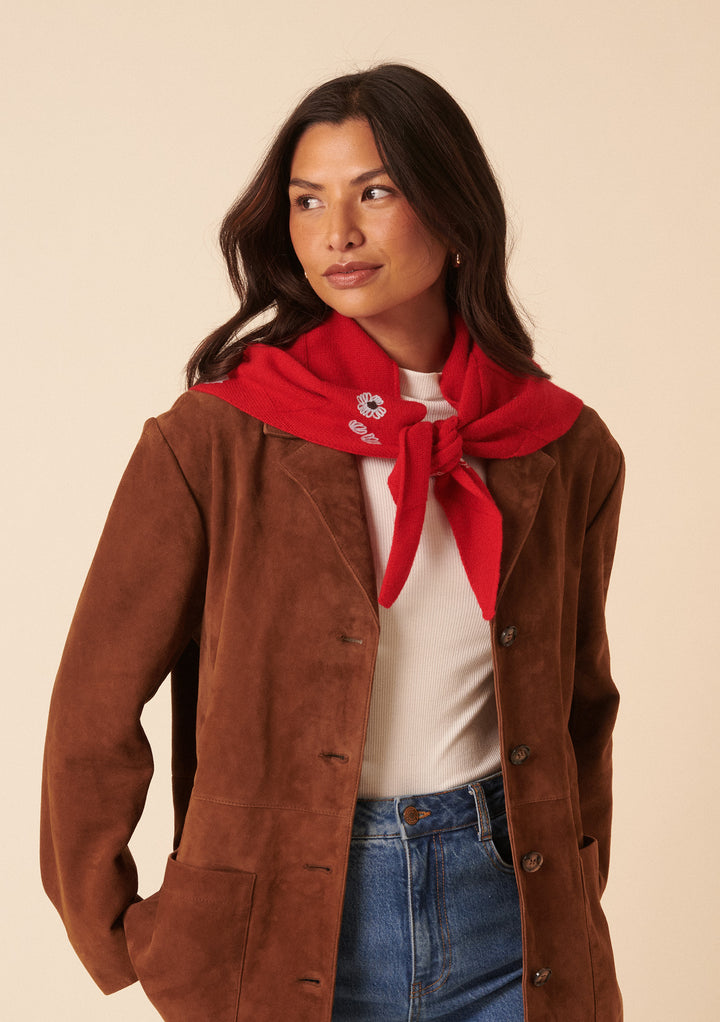 NC x TBCo Red Floral Wool Triangle Scarf