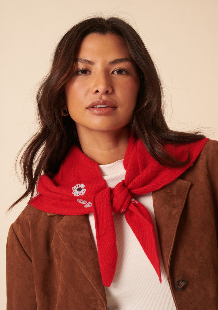 NC x TBCo Red Floral Wool Triangle Scarf