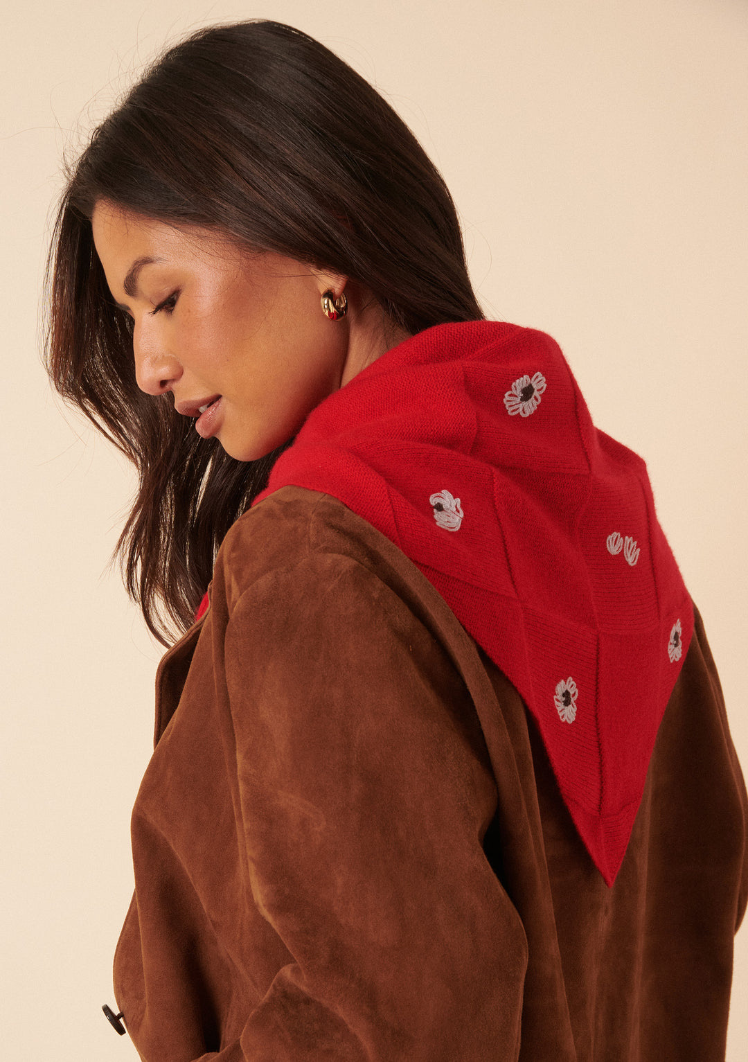 NC x TBCo Red Floral Wool Triangle Scarf
