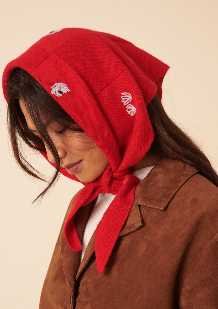 NC x TBCo Red Floral Wool Triangle Scarf