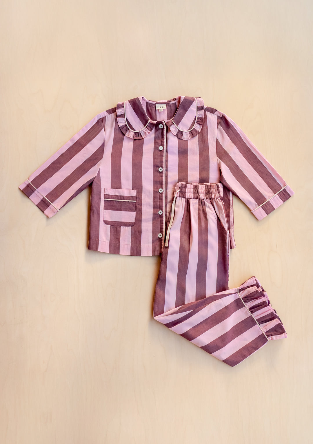 Tbco Pyjamas TBCo Cropped Cotton Women's Pyjamas in Pink & Burgundy Stripe
