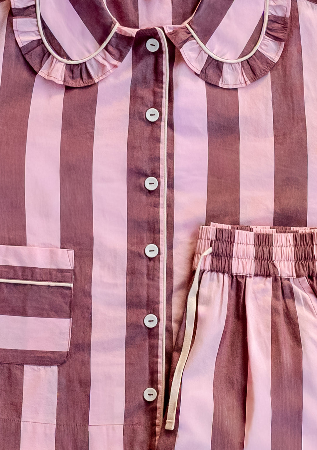 Tbco Pyjamas TBCo Cropped Cotton Women's Pyjamas in Pink & Burgundy Stripe