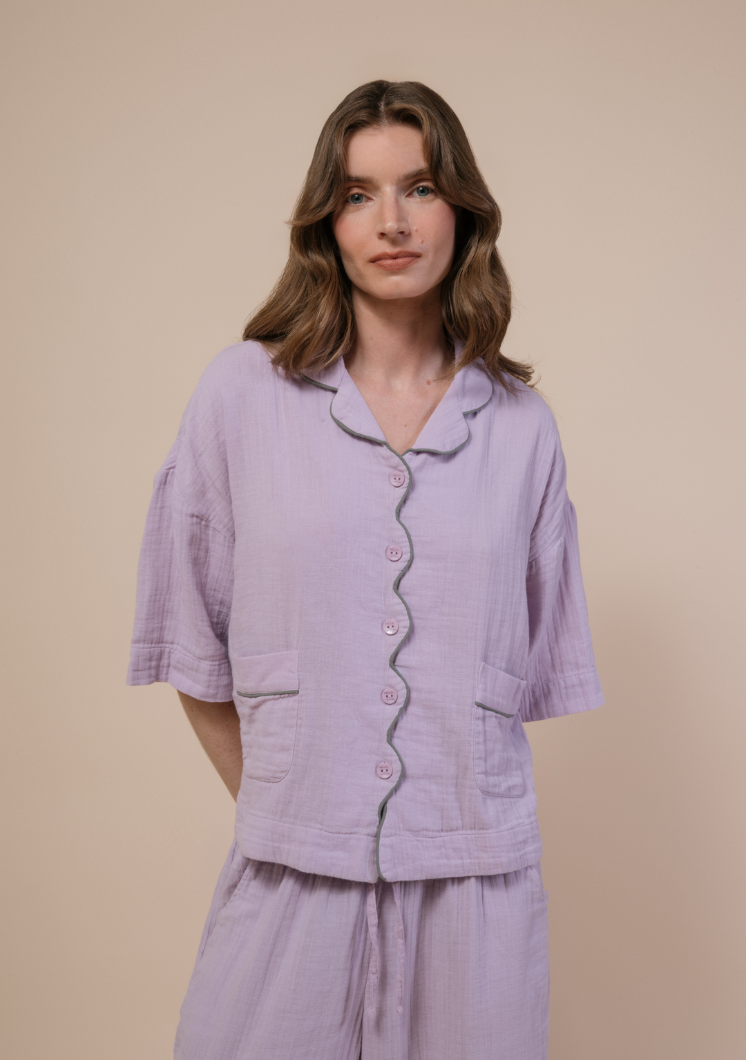 Cropped Cotton Pyjamas in Lilac