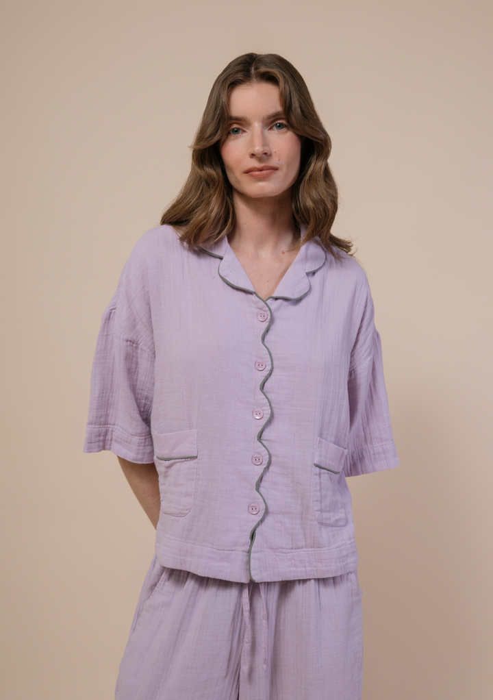 Cropped Cotton Pyjamas in Lilac