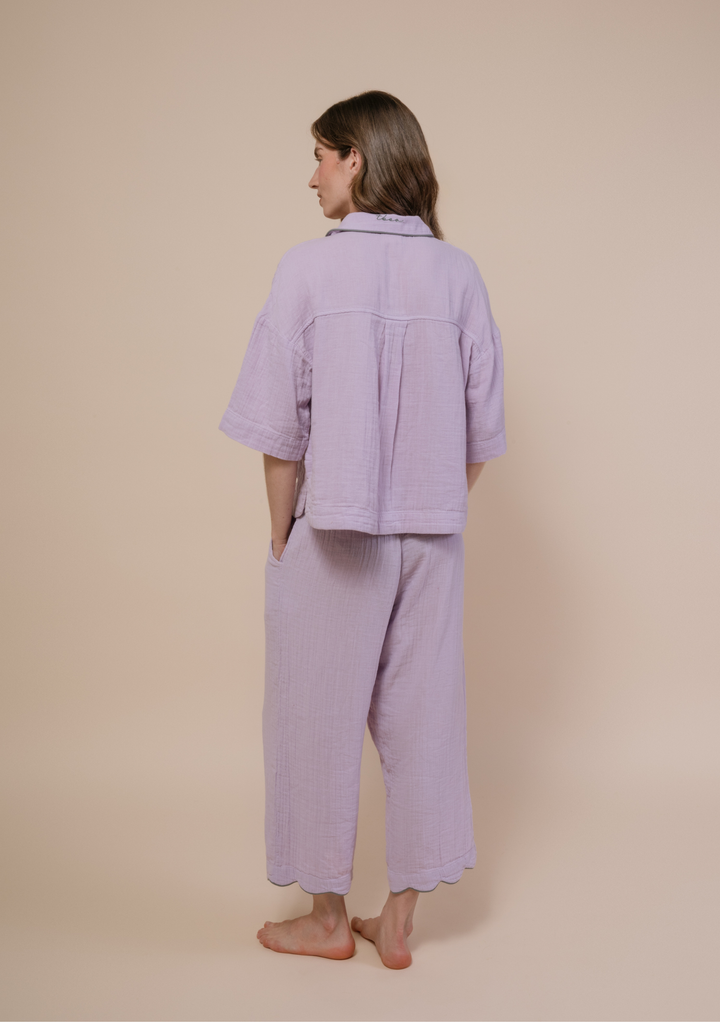 Cropped Cotton Pyjamas in Lilac