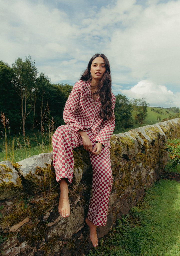Cotton Pyjamas in Burgundy Checkerboard
