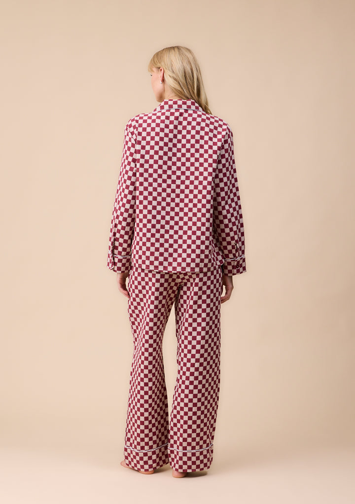 Cotton Pyjamas in Burgundy Checkerboard