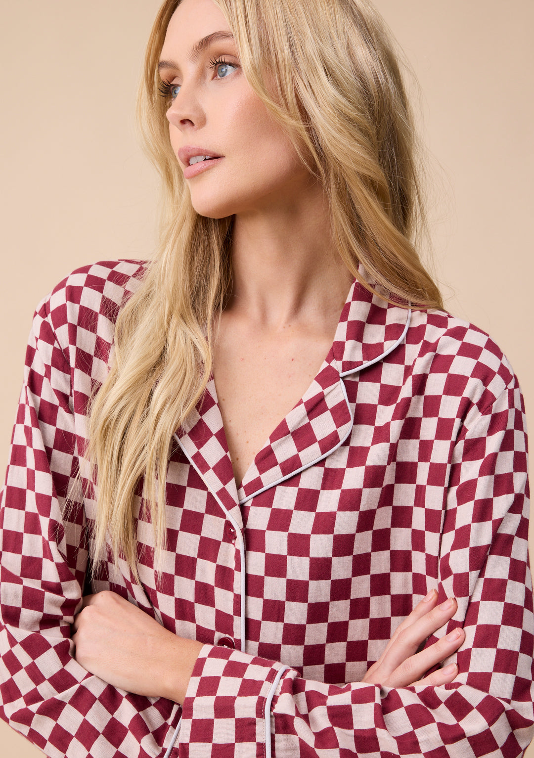 Cotton Pyjamas in Burgundy Checkerboard