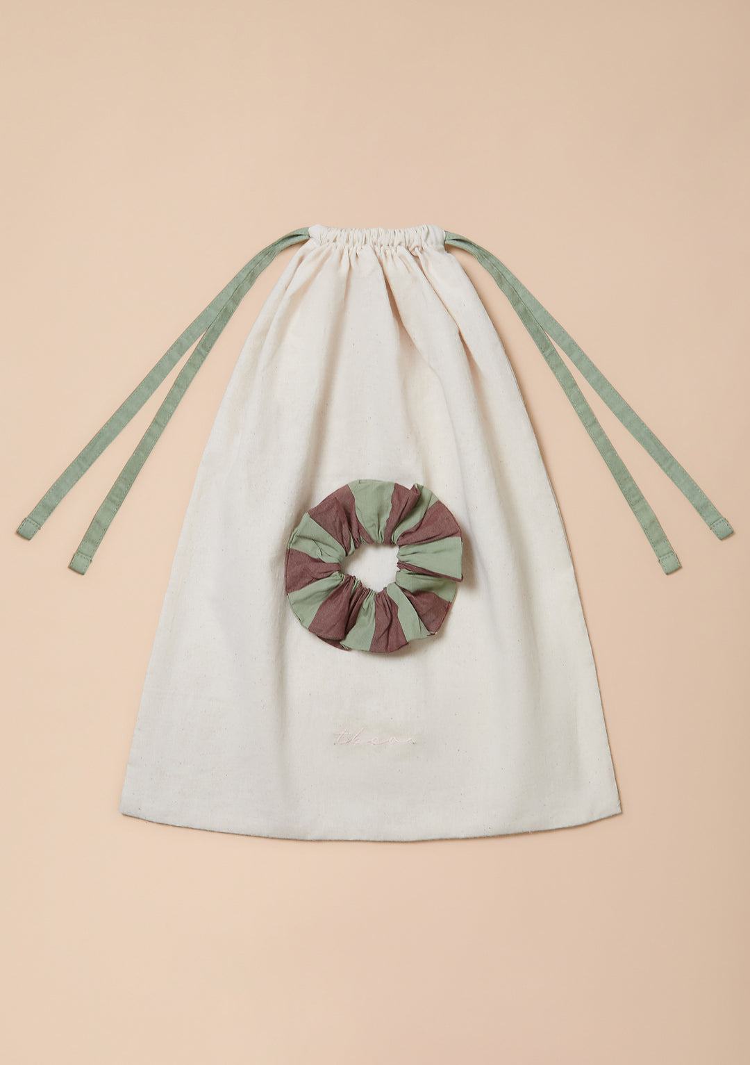 Cotton Pyjamas in Sage & Brown Stripe Ruffle