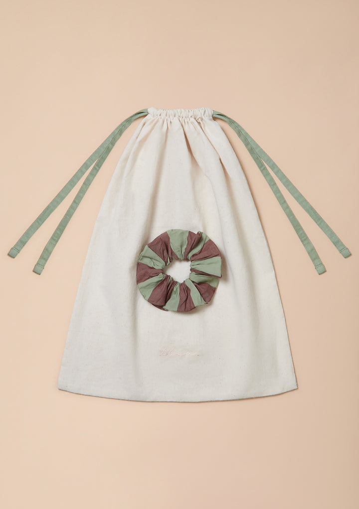 Cotton Pyjamas in Sage & Brown Stripe Ruffle