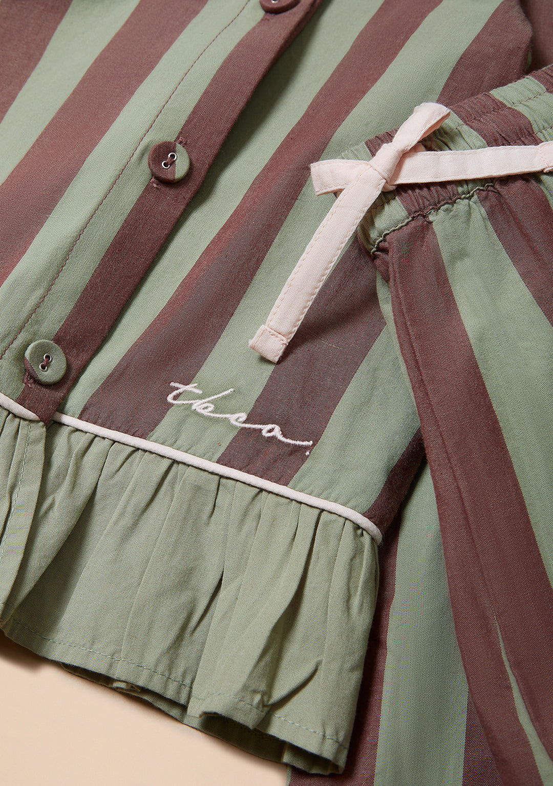 Cotton Pyjamas in Sage & Brown Stripe