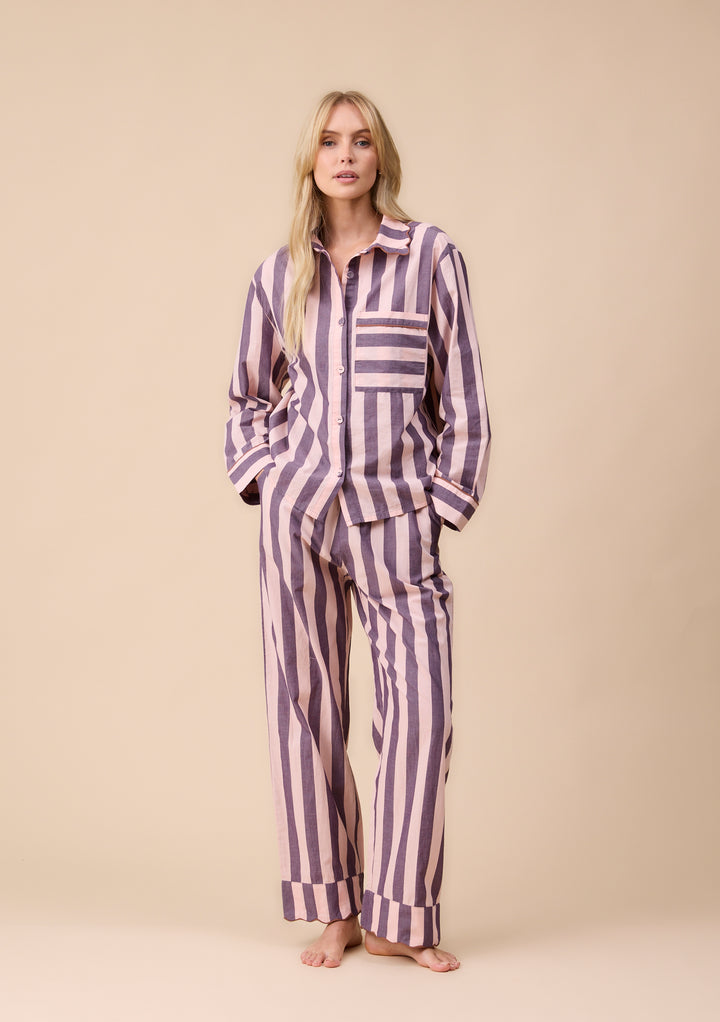 Cotton Pyjamas in Pink & Purple Stripe