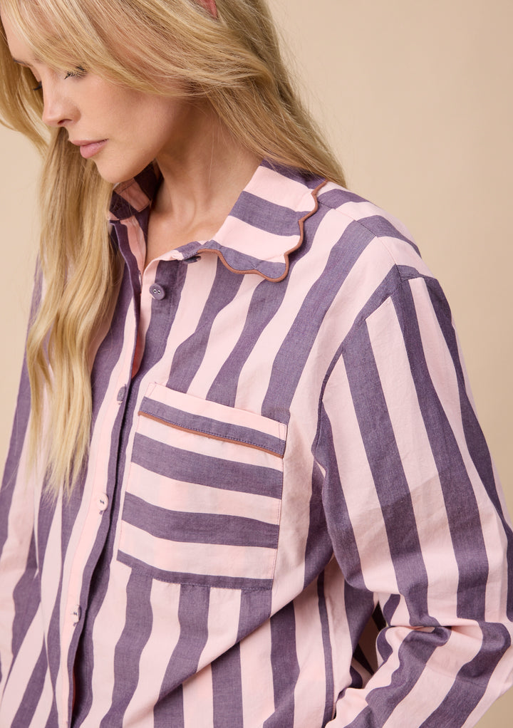 Cotton Pyjamas in Pink & Purple Stripe