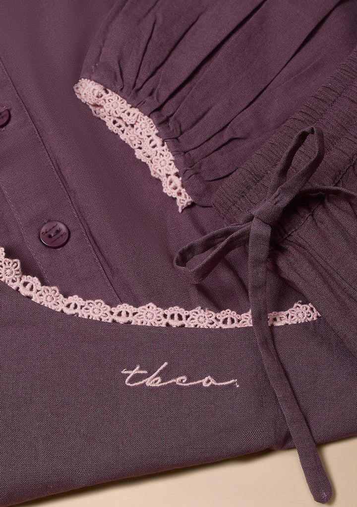 Cotton and Linen Pyjamas in Fig Trim