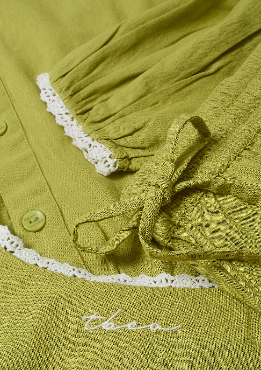 Cotton and Linen Pyjamas in Green Trim