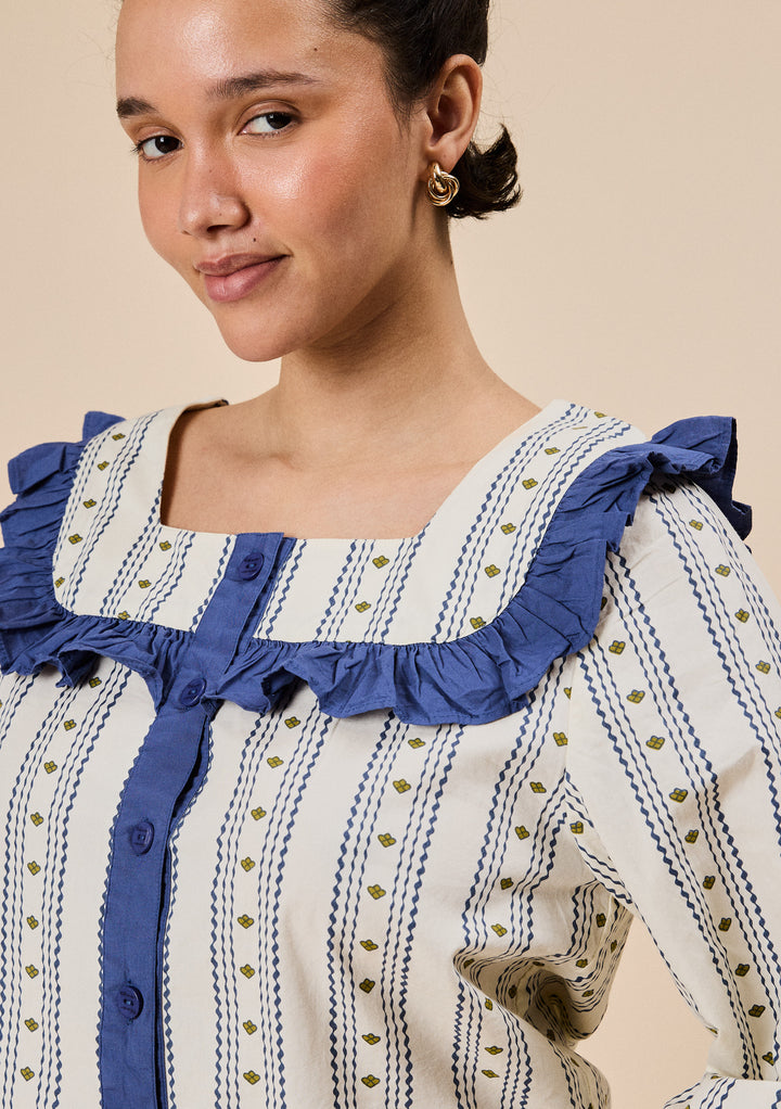 Pyjama court en coton à petits motifs floraux bleu marine