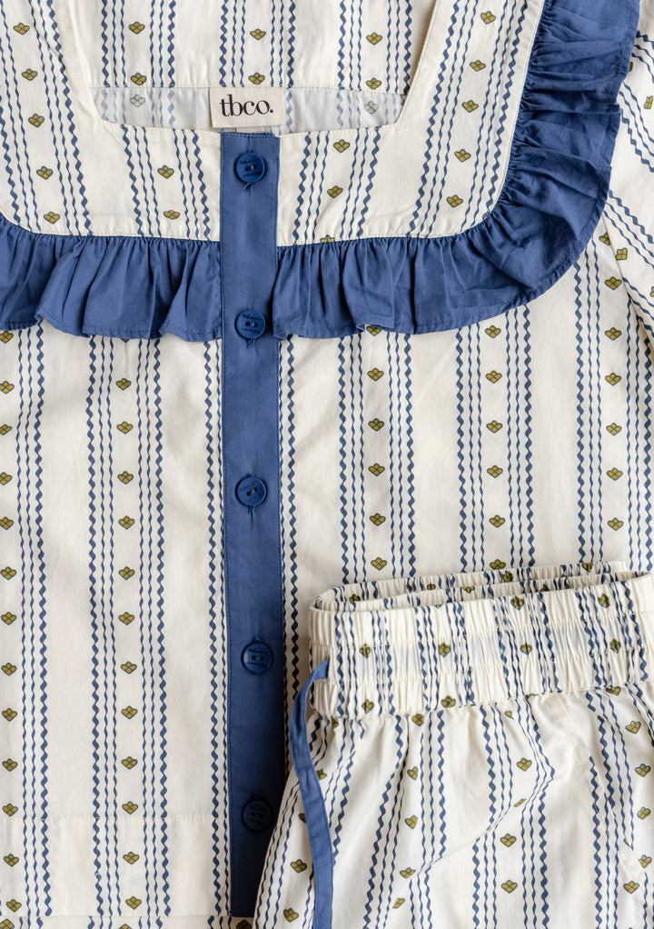 Baumwollpyjama mit marineblauem Blümchenmuster 