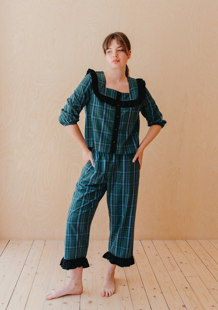 Pyjama en coton à motif tartan vert 