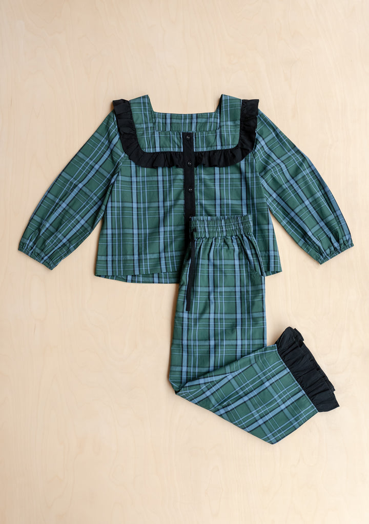 Baumwollpyjama mit grünem Schottenkaro 