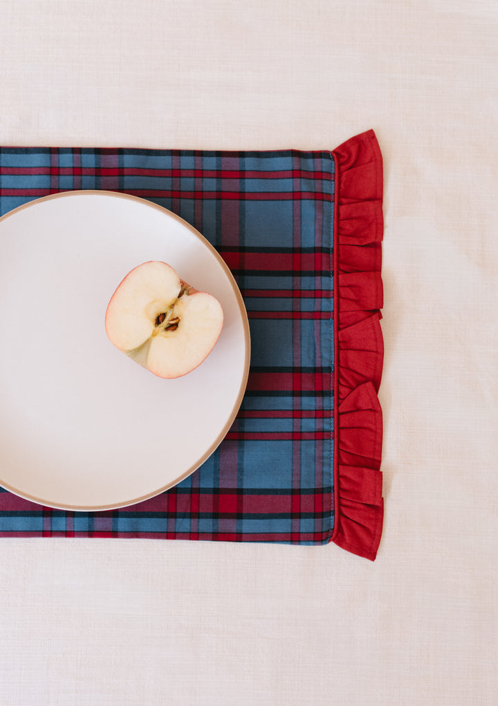 Cotton Placemats Set of 2 in Navy Tartan