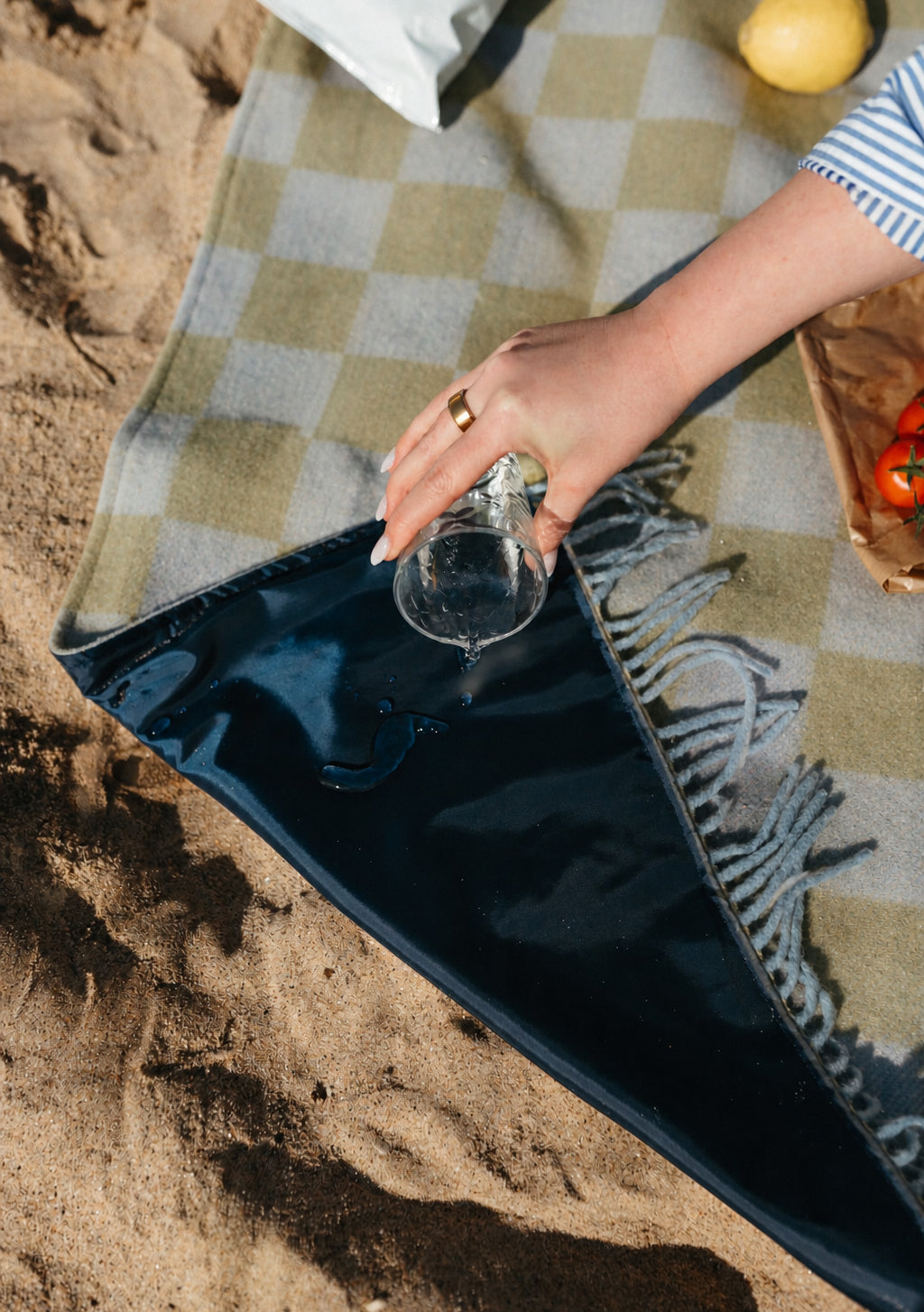 Recycled Wool Picnic Blanket in Green & Blue Checkerboard