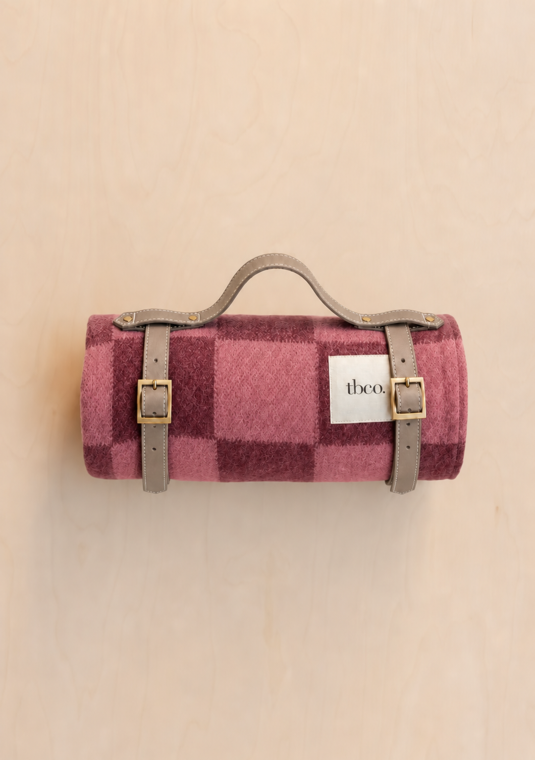 Water Resistant Recycled Wool Picnic Blanket in Rose & Fig Checkerboard