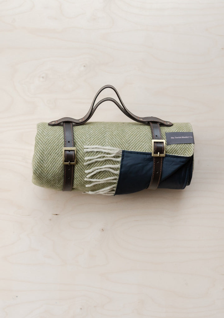 Sample Sale Recycled Wool Picnic Blanket in Olive Herringbone