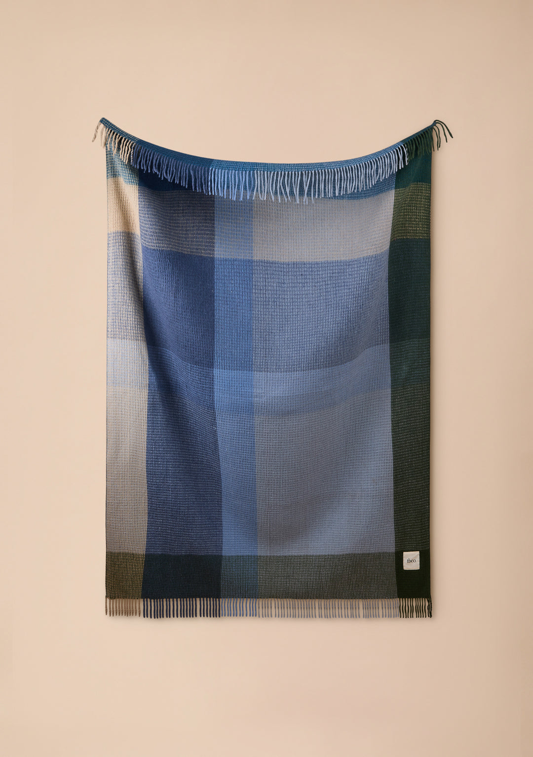Recycled Wool Blanket in Blue Waffle Block Check