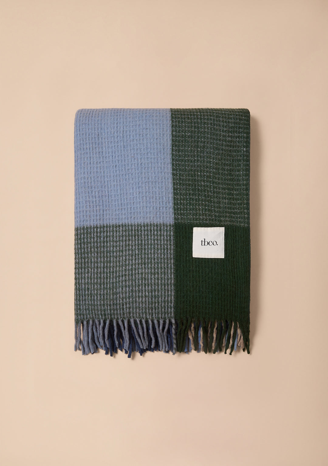 Recycled Wool Blanket in Blue Waffle Block Check