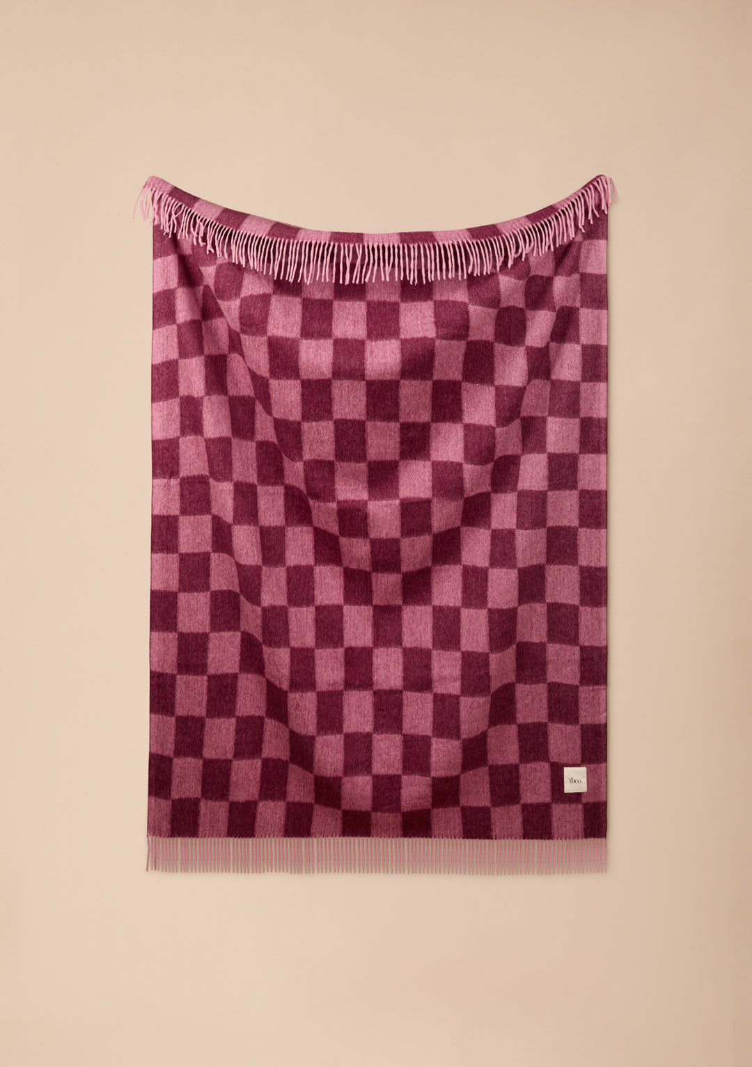Recycled Wool Blanket in Rose and Fig Checkerboard