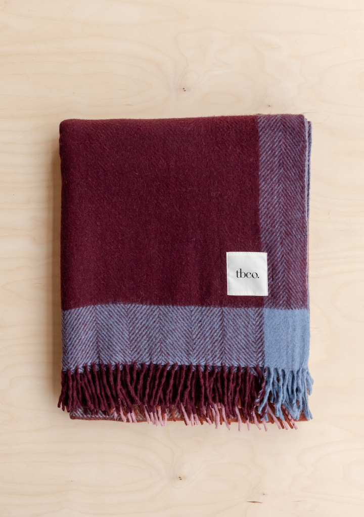 Recycled Wool Blanket in Berry Frame Check
