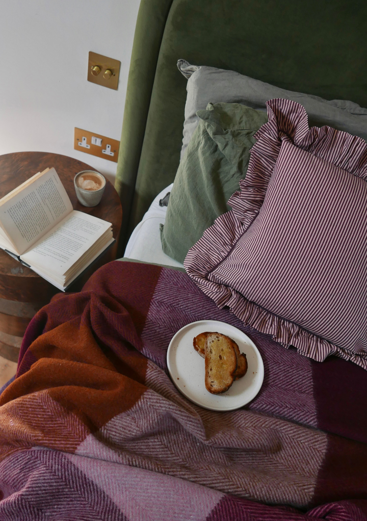 Recycled Wool Blanket in Berry Frame Check