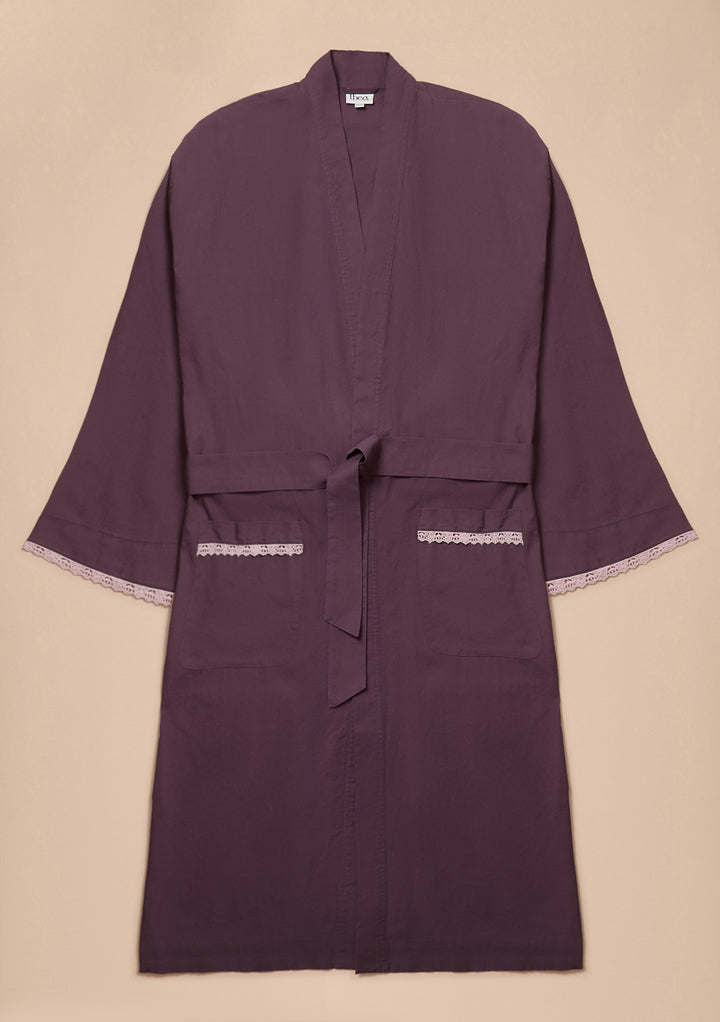 Cotton & Linen Robe in Fig Trim