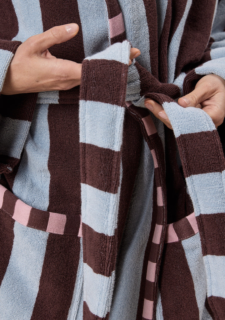 Peignoir de bain en coton éponge rayé bleu
