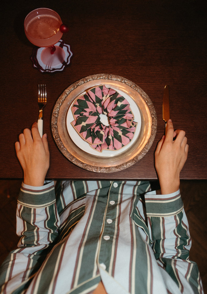 Chouchou oversize en coton rose arlequin