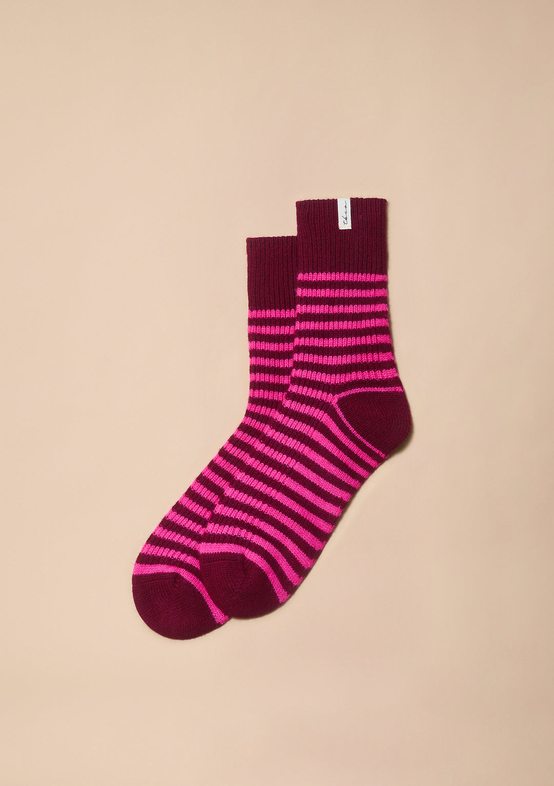 Merino Wool Socks in Burgundy & Pink Stripe