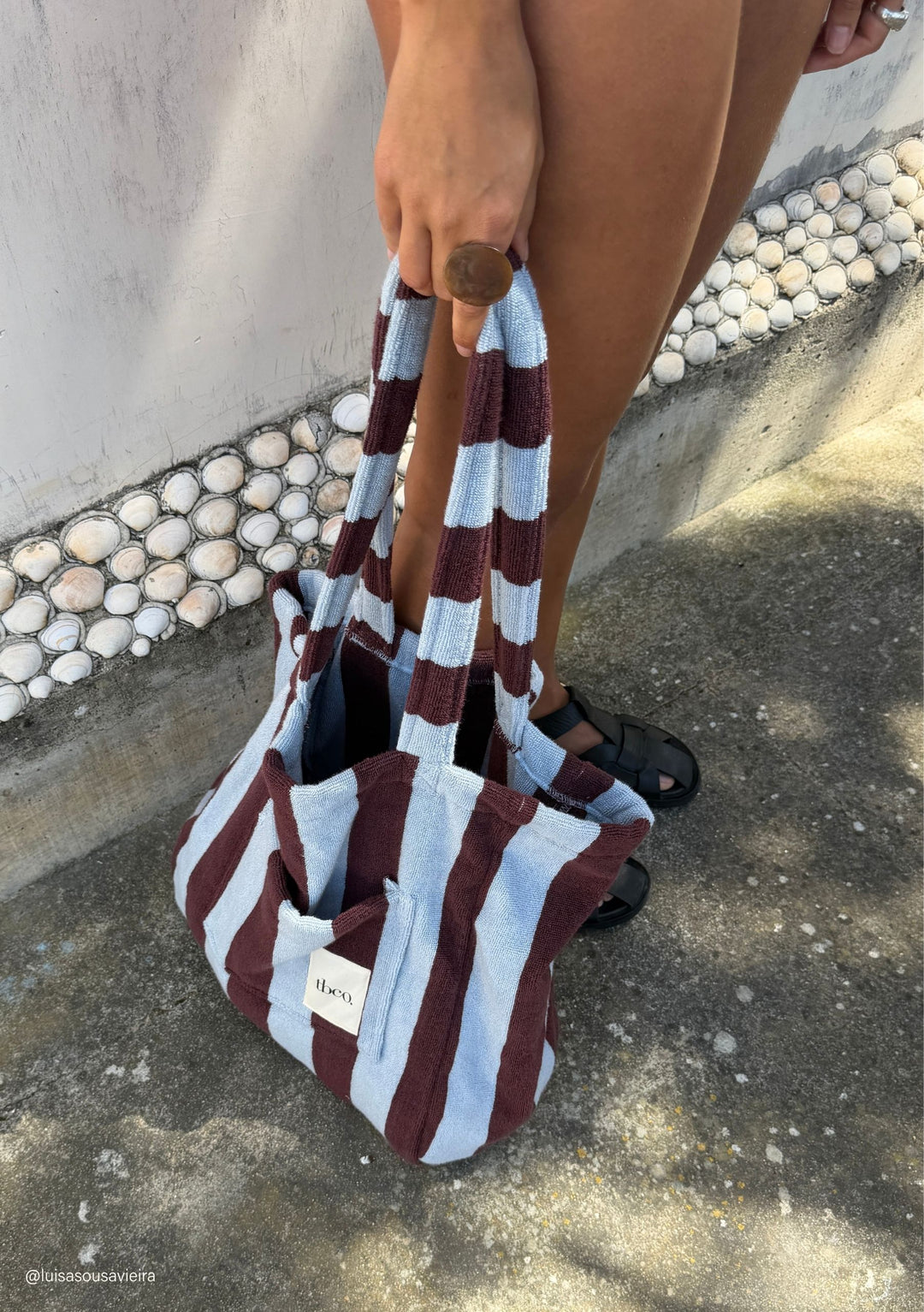 Terry-Baumwoll-Einkaufstasche mit blauem Streifenmuster