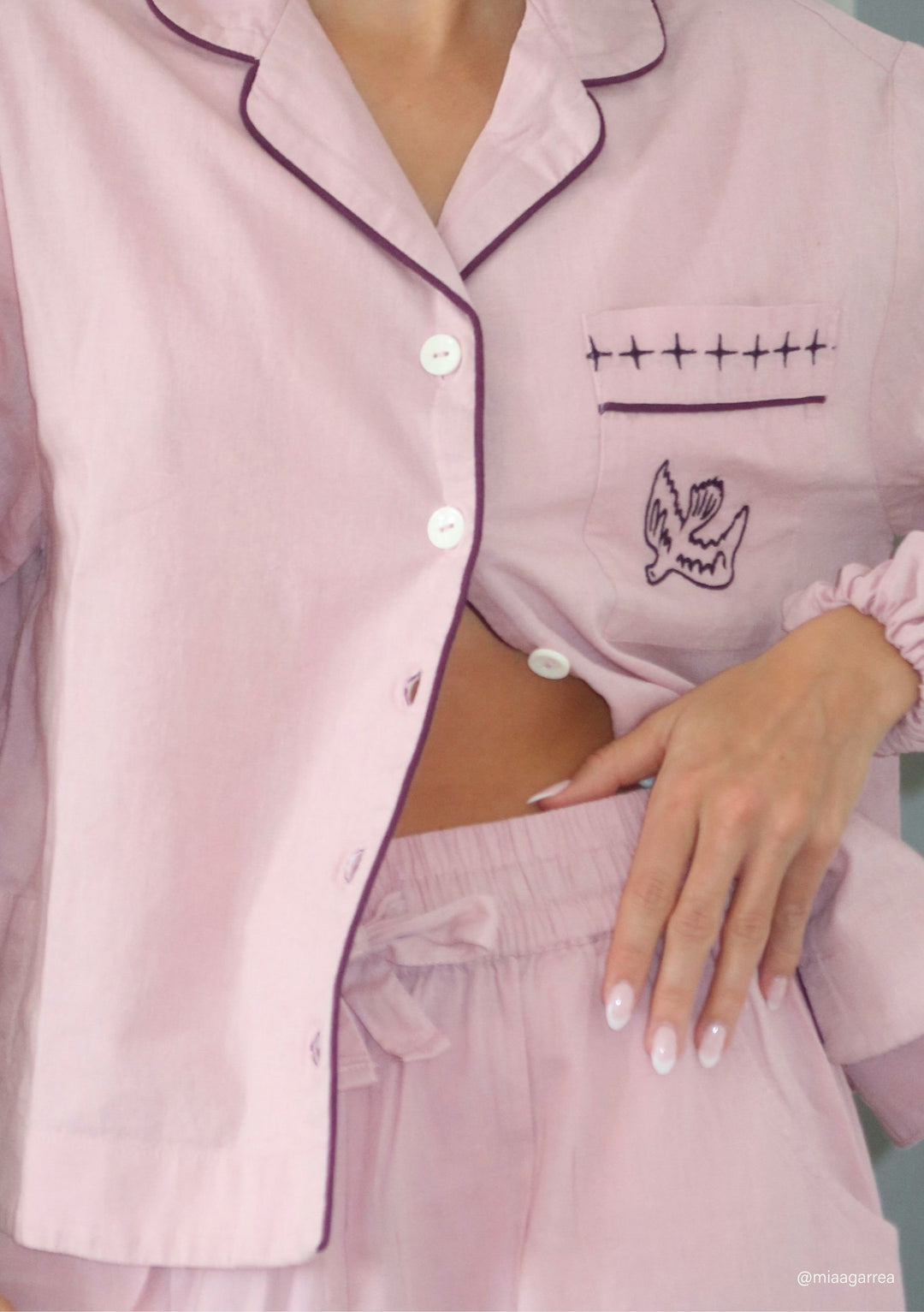 Cropped Cotton & Linen Pyjamas in Pink