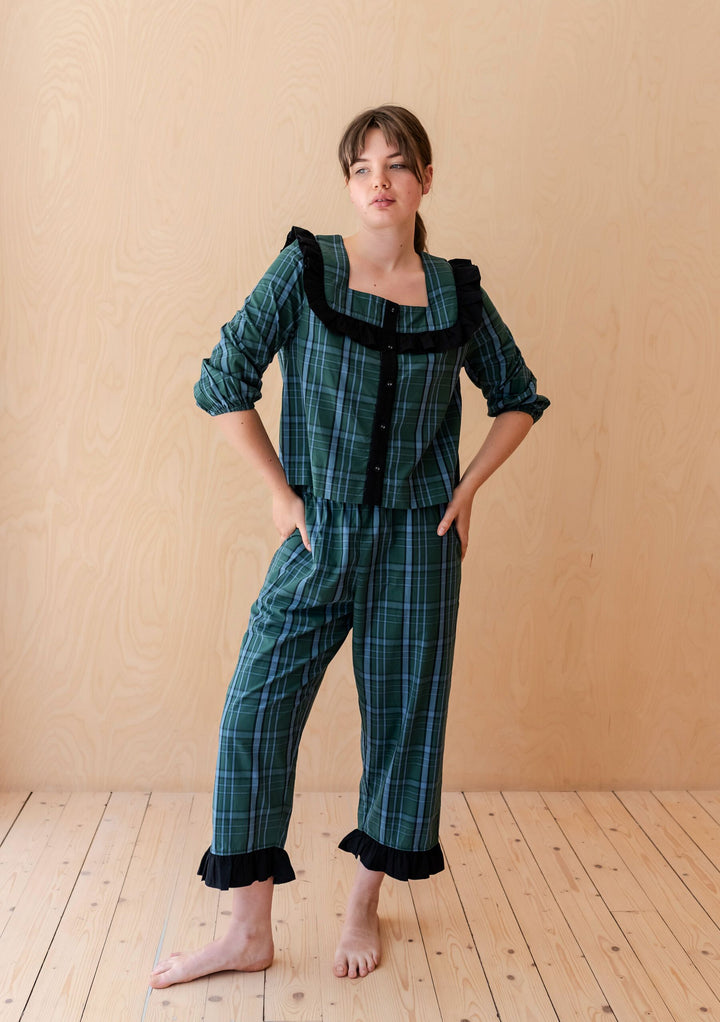 Baumwollpyjama mit grünem Schottenkaro 