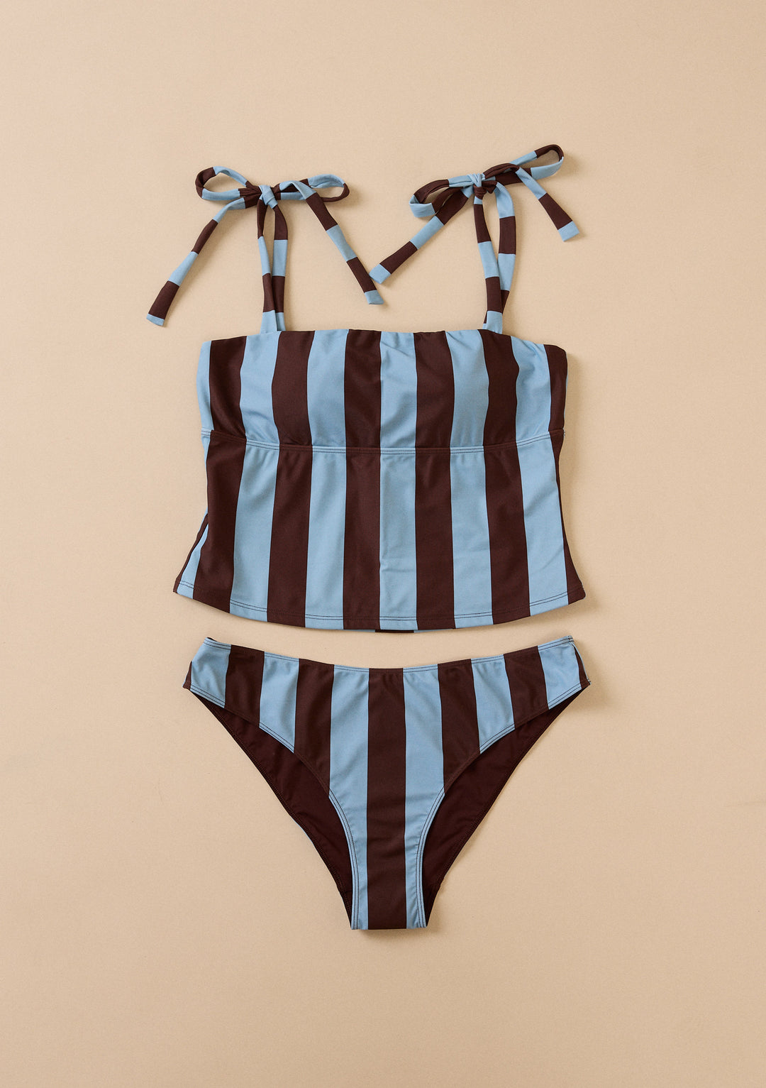 Haut de tankini à nœud papillon à rayures bleues et marron