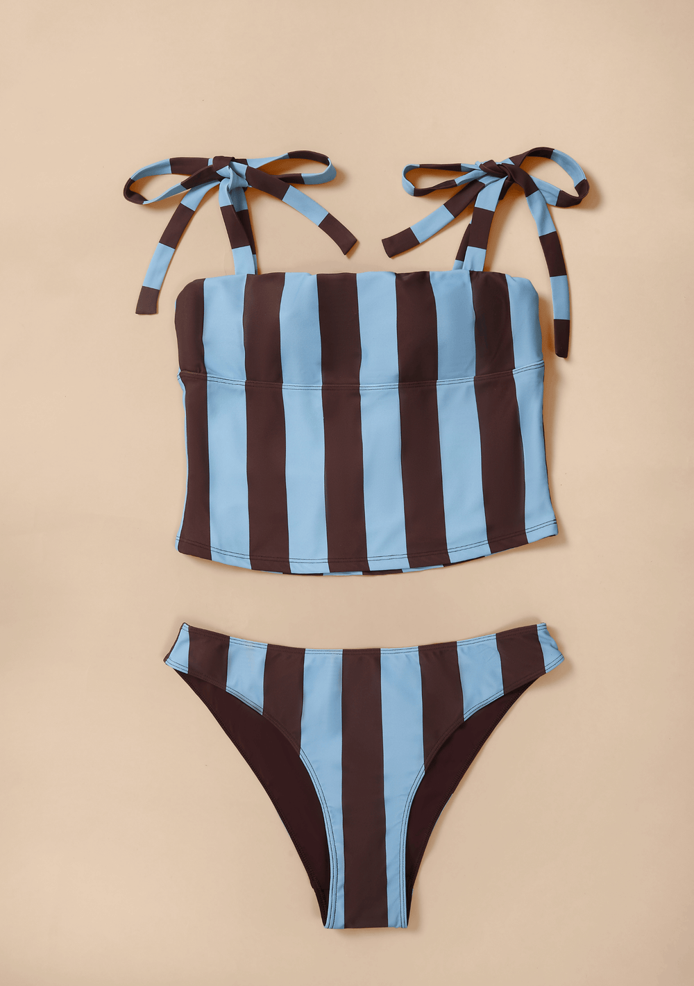 TBCo Tankini Bottoms in Blue & Brown Stripe crafted with natural and recycled fibres, Certified B-Corp, Women-Founded, designed to make an impact