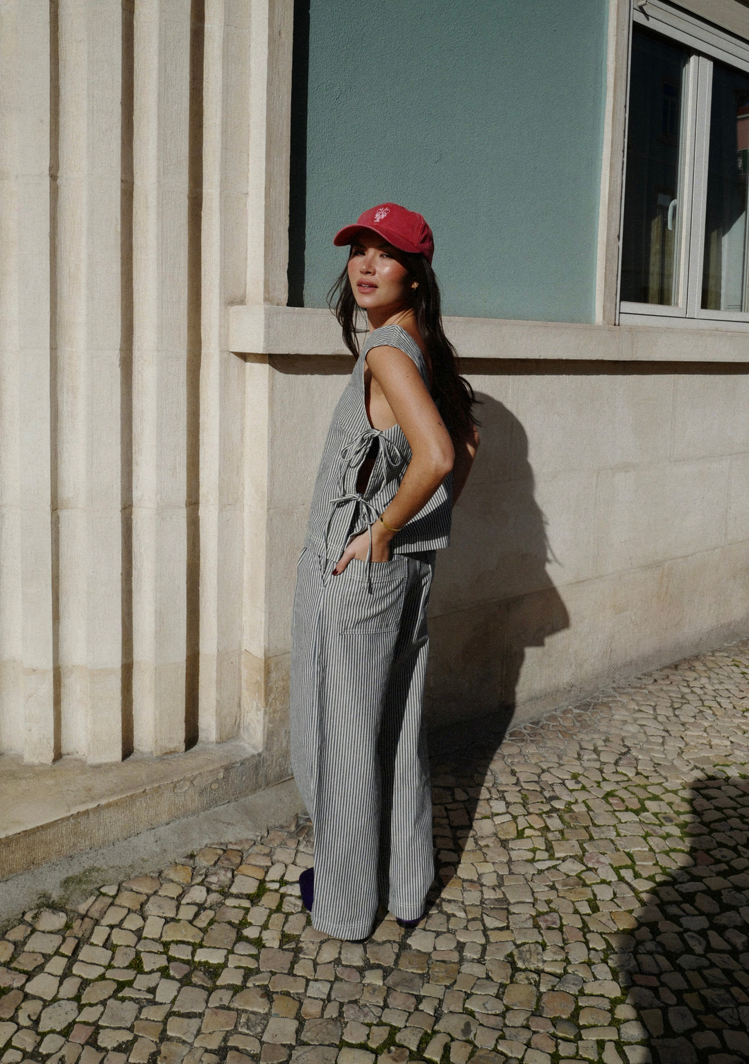 Top en jean à nouer sur le côté à rayures chevrons