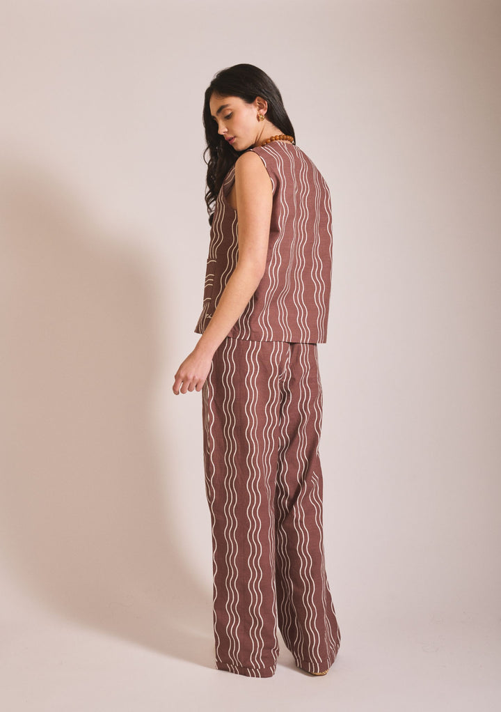 Cotton Trousers in Brown Wave