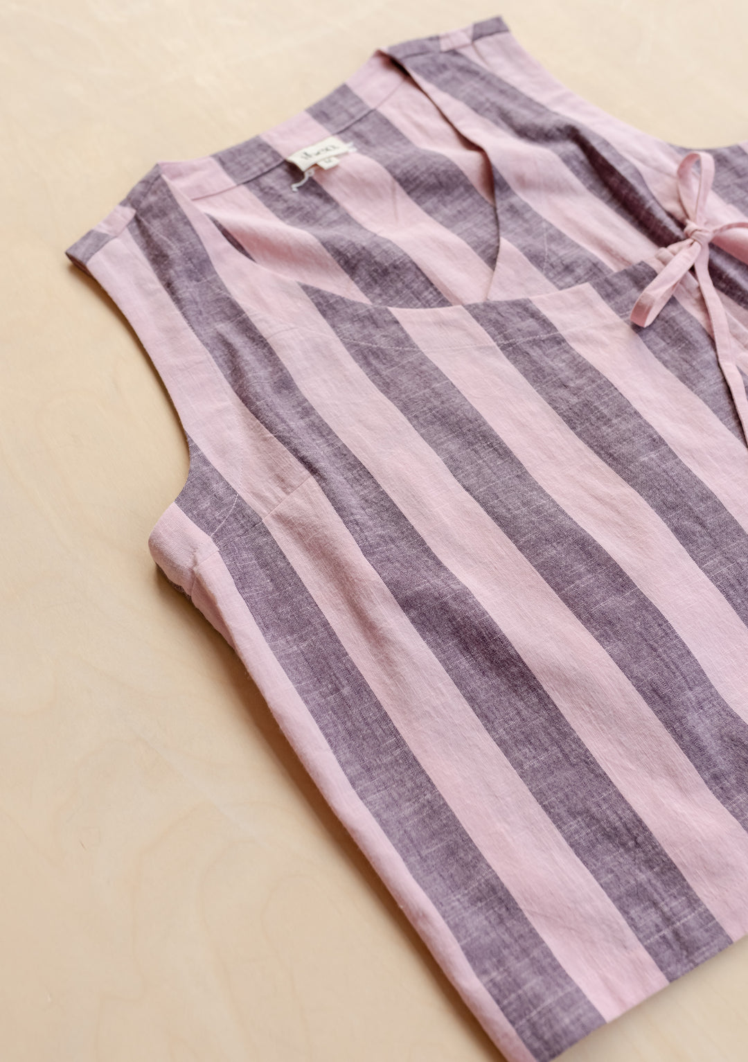 Cotton Tie Top in Pink & Burgundy Stripe