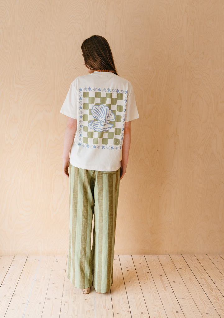 Baumwollhose mit grünen und braunen Streifen