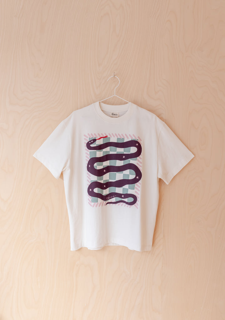 Cotton T-Shirt in Ecru Snake